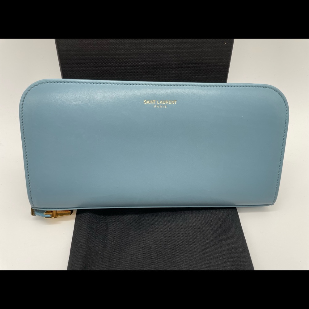 SAINT LAURENT YSL Classic TUC Zip Around Long Wallet Baby Blue Leather